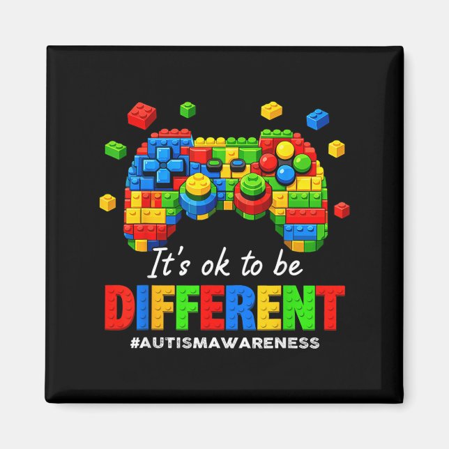 Autism Awareness Video Game Building Blocks Bricks Magnet (Front)