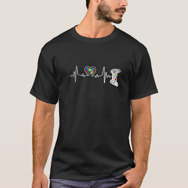 Autism Awareness Video Game Controller Puzzle Hear T-Shirt (Front)