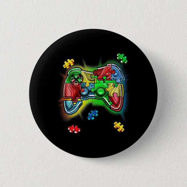 Autism Awareness Video Game Controller Puzzle Piec 2 Inch Round Button (Front)