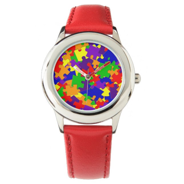 Autism Awareness watch with Rainbow Puzzle Pieces (Front)