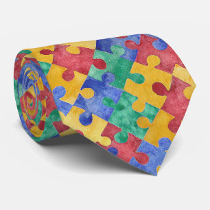 Autism Awareness watercolor puzzle tie