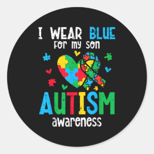 Autism awareness wear blue for son asd mom dad men classic round sticker