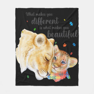 Autism Awareness What Makes You Different Lion Mom Fleece Blanket