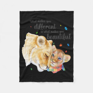 Autism Awareness What Makes You Different Lion Mom Fleece Blanket