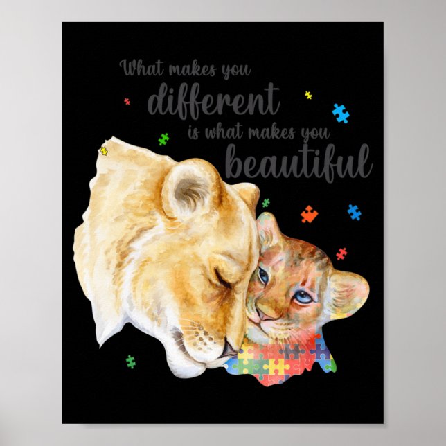 Autism Awareness What Makes You Different Lion Mom Poster (Front)