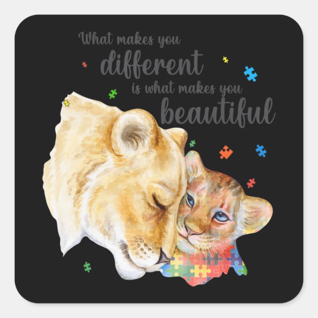 Autism Awareness What Makes You Different Lion Mom Square Sticker (Front)