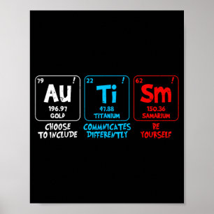 Autism awareness women men kids elements periodic poster