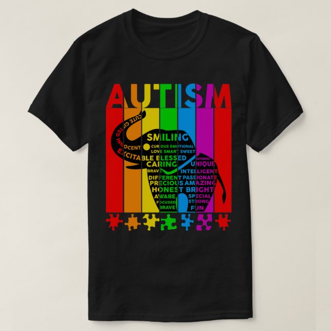 Autism Awareness Words Elephant Typography Autism T-Shirt (Design Front)