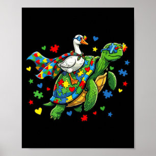 Autism awarenessturtle duck goose puzzle heart poster