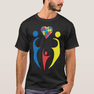 Autism Awarness Family Trio Heart Puzzle Design T-Shirt