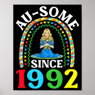 Autism Awesome Ausome Since 1992 Happy Th Birthday Poster