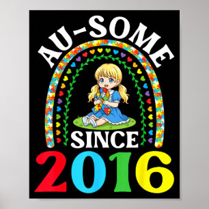 Autism Awesome Ausome Since 2016 Happy 10th Birthd Poster