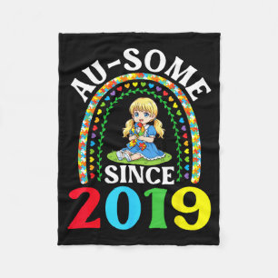 Autism Awesome Ausome Since 2019 Awareness 7th Bir Fleece Blanket