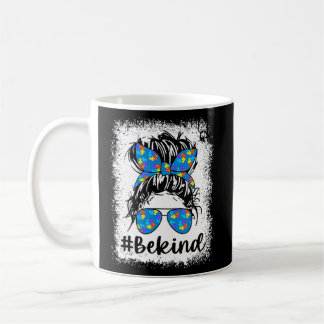 Autism Be Kind Messy Bun Mom Life Heart Puzzle Wom Coffee Mug