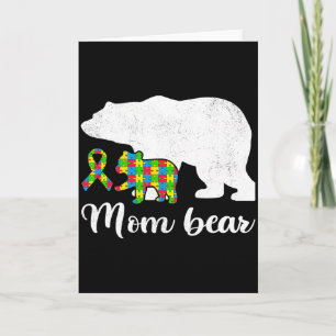 Autism Bear Mom Funny Womens Autism Awareness Rib Card