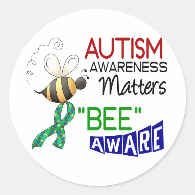 Autism BEE AWARE 1 Classic Round Sticker (Front)