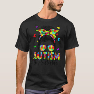 Autism Big Sister Messy Bun Puzzle Sunglasses Moth T-Shirt