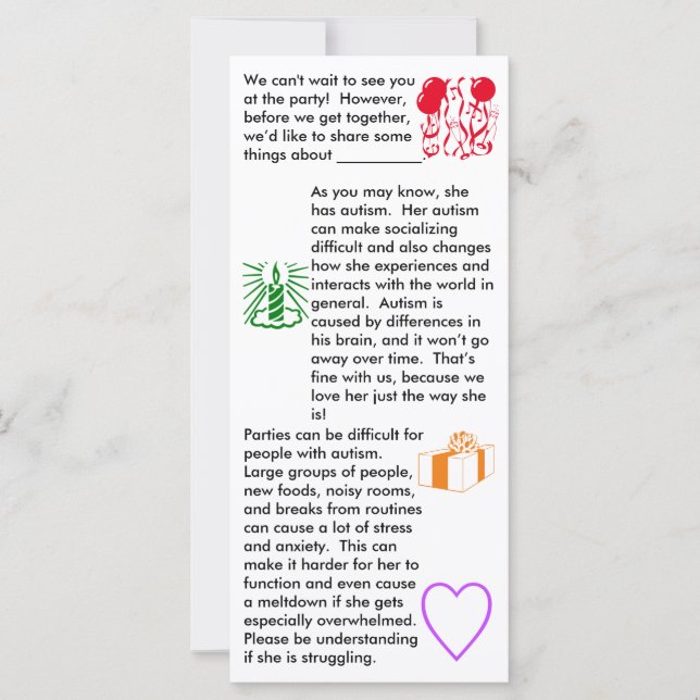 Autism Birthday Girl Flat Card (Front)
