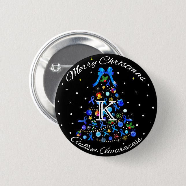 Autism Blue Christmas Tree 2 Inch Round Button (Front & Back)