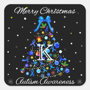 Autism Blue Christmas Tree Square Sticker