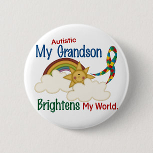 Autism BRIGHTENS MY WORLD 1 Grandson 2 Inch Round Button