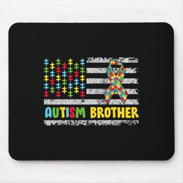 Autism Brother Autism Awareness Mom Dad Usa Flag G Mouse Pad (Front)