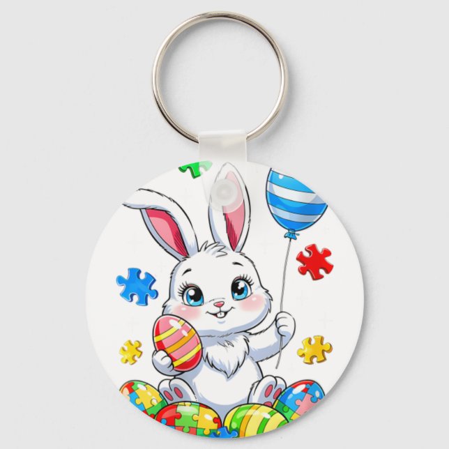 Autism Bunny Eggs Autism Awareness Easter Da Keychain (Front)