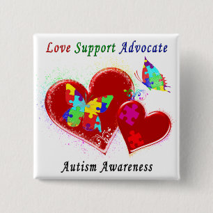 Autism Butterflies in Hearts 2 Inch Square Button