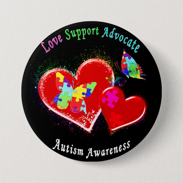 Autism Butterflies in Hearts 3 Inch Round Button (Front)