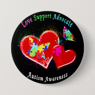 Autism Butterflies in Hearts 3 Inch Round Button