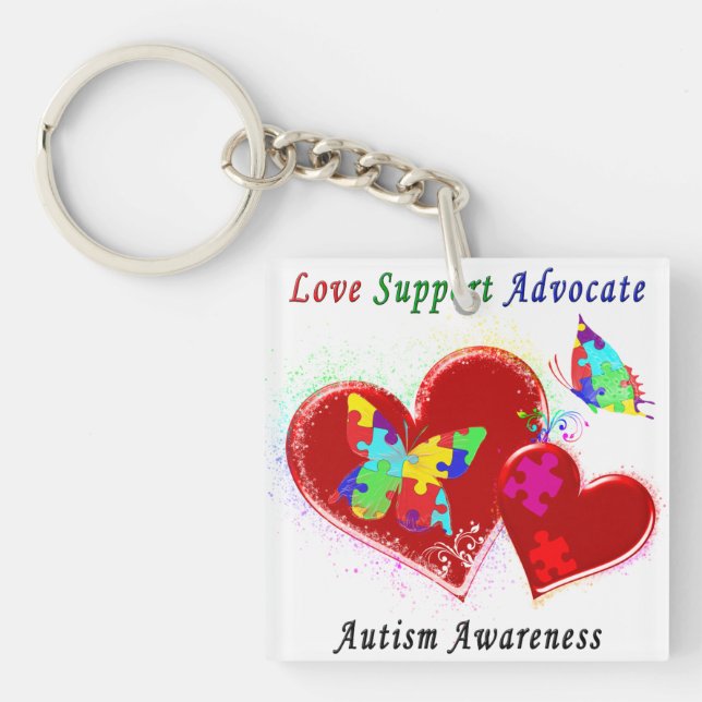 Autism Butterflies in Hearts Keychain (Front)