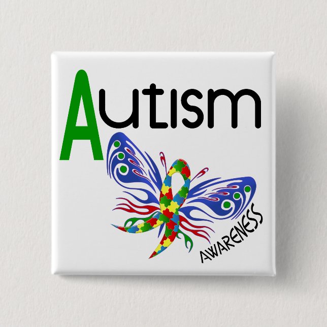 AUTISM Butterfly 3.1 2 Inch Square Button (Front)