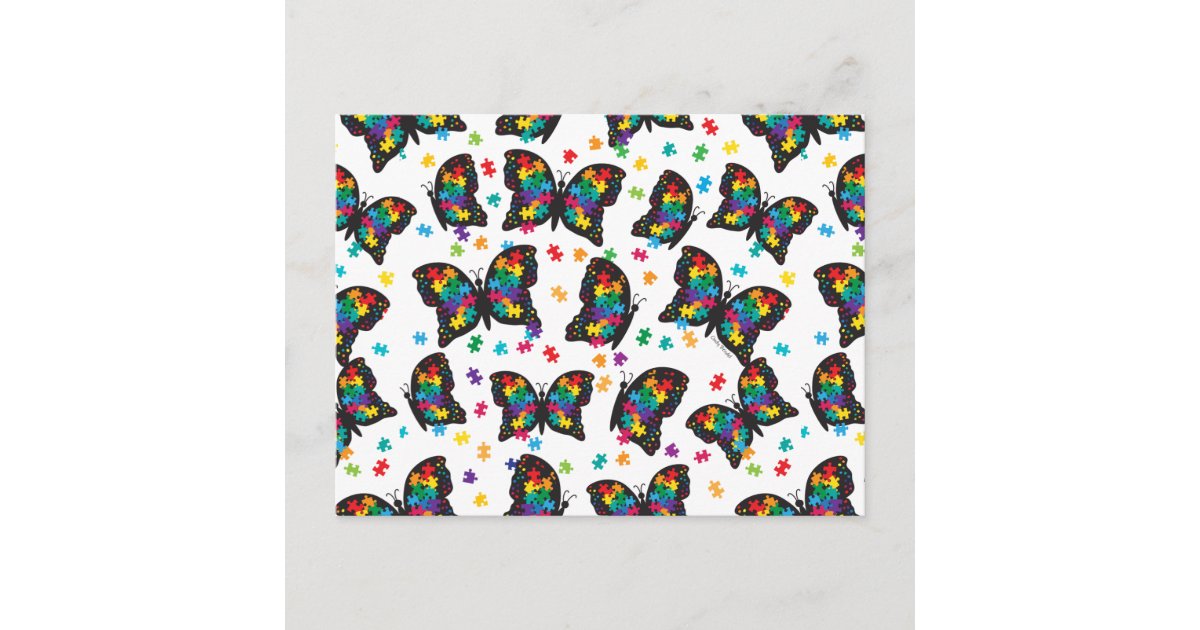 Autism Butterfly Puzzle Pattern Announcement Postcard | Zazzle