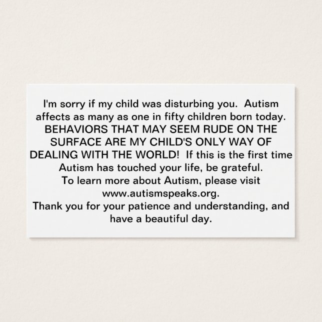 Autism cards (Back)