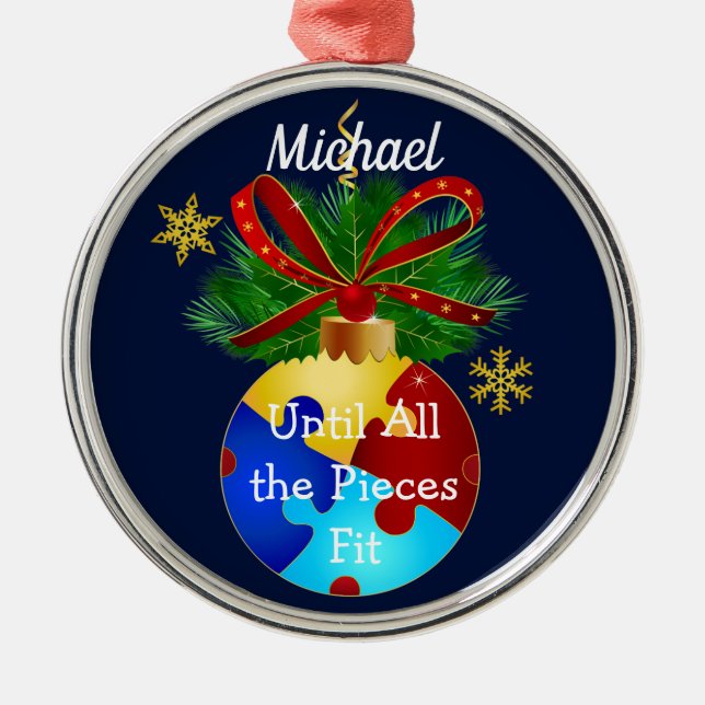 Autism Christmas Bauble Metal Ornament (Front)