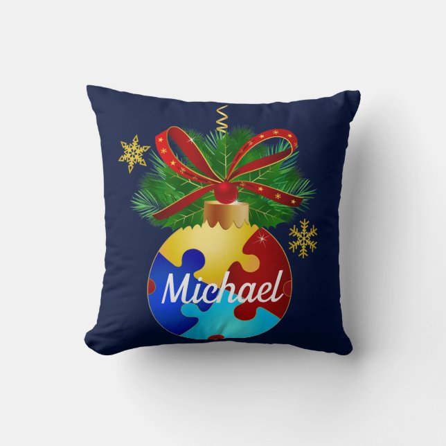 Autism Christmas Bauble Throw Pillow (Front)