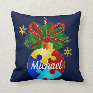 Autism Christmas Bauble Throw Pillow