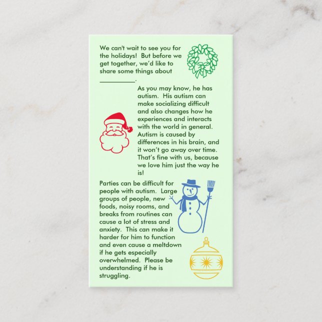 Autism Christmas Boy Carte de visite (Devant)