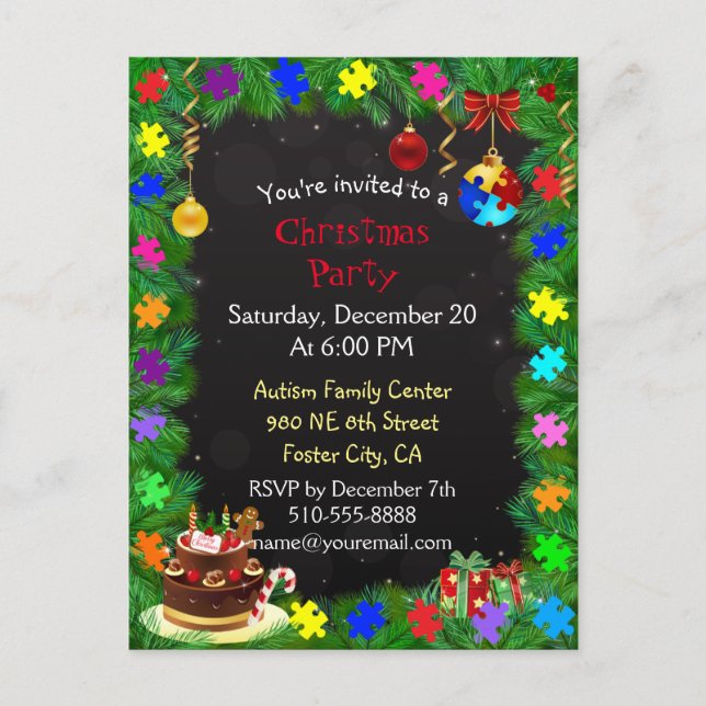 Autism Christmas Party Invitation Postcard (Front)