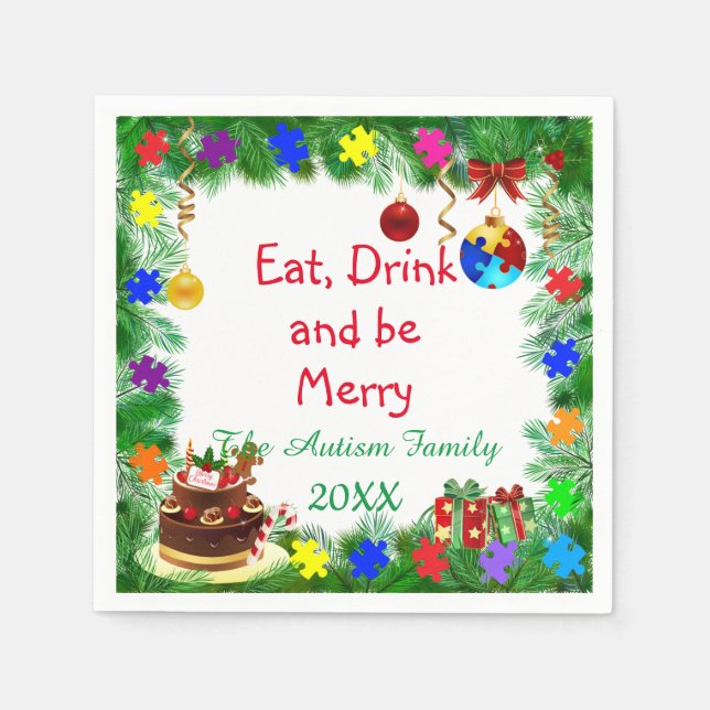 Autism Christmas Party Napkin (Front)