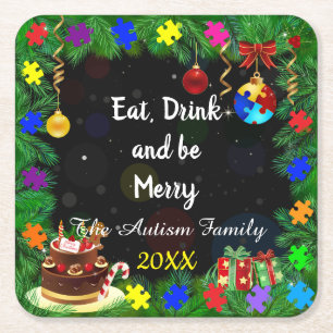 Autism Christmas Party Square Paper Coaster
