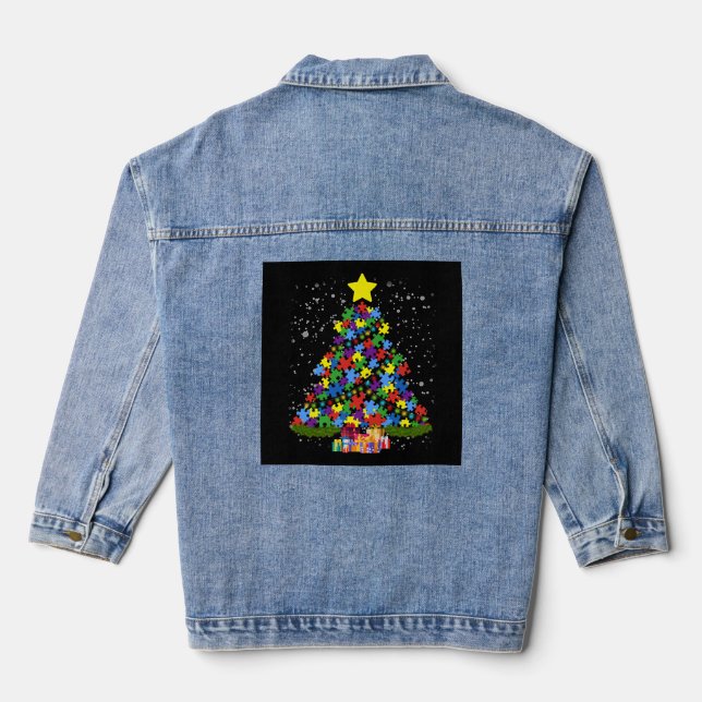 Autism - Christmas Tree Denim Jacket (Back)