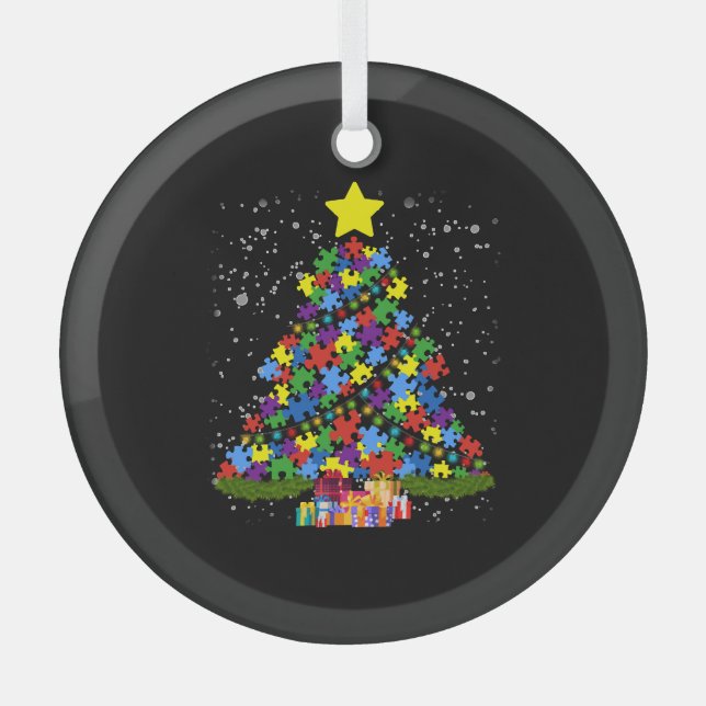 Autism - Christmas Tree Glass Ornament (Front)