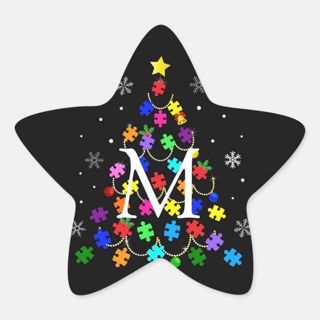 Autism Christmas Tree Star Sticker (Front)