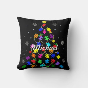 Autism Christmas Tree Throw Pillow
