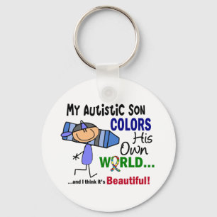 Autism COLORS HIS OWN WORLD Son Keychain
