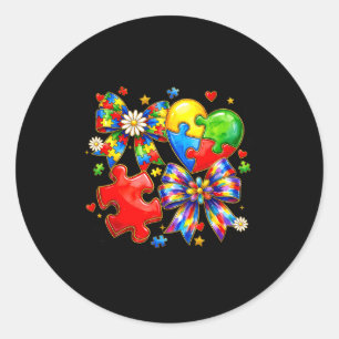 Autism coquette bow puzzle collage autism awarenes classic round sticker