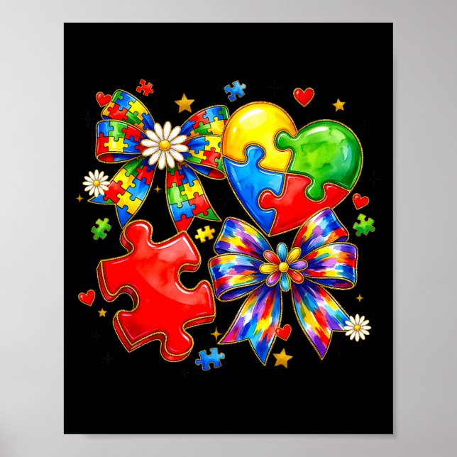 Autism coquette bow puzzle collage autism awarenes poster (Front)