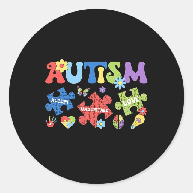 Autism Coquette Bow Puzzles Accept Understand Love Classic Round Sticker (Front)