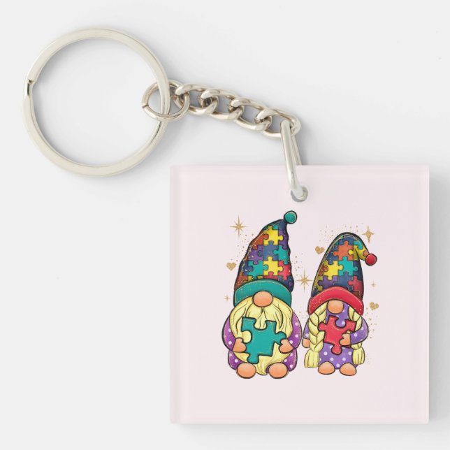 Autism Couple Gnome Keychain (Front)